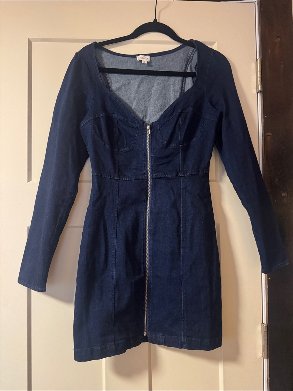 Le Lis Dark Blue Long Sleeve Denim Zip-Front Dress